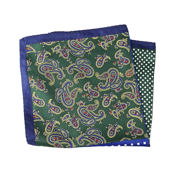 Green and blue multi-pattern pocket square
