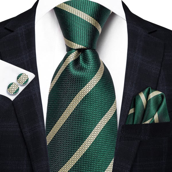 Green silk tie with champagne stripes