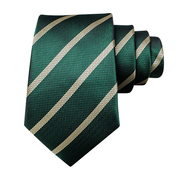 Green and champagne striped silk tie