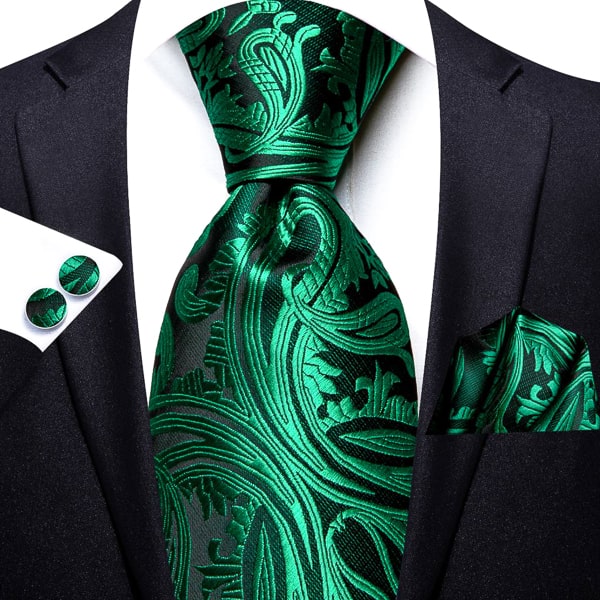 Green floral paisley silk necktie