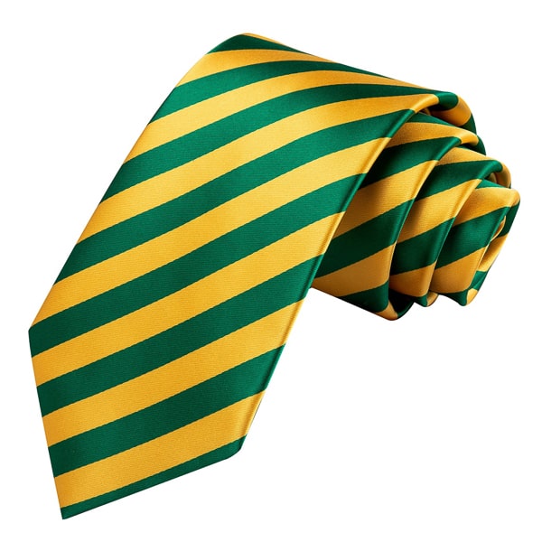 Green yellow gold striped silk tie