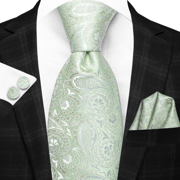 Light sage green paisley silk necktie