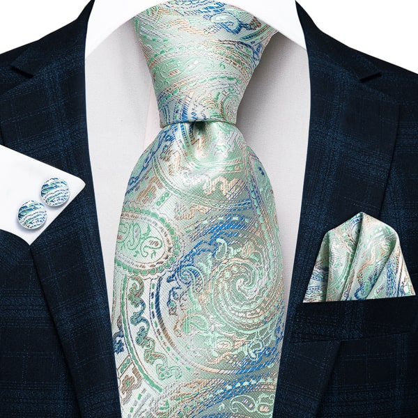 Mint green gradient paisley silk necktie
