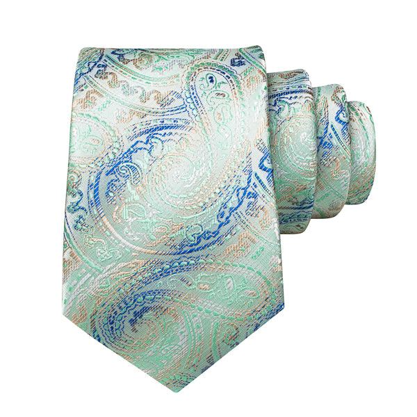 Mint green gradient paisley silk tie