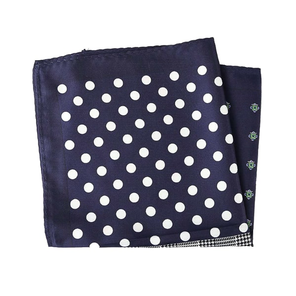 Navy blue and red multi-pattern pocket square