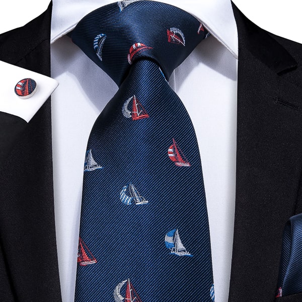 Navy blue nautical sailboat silk tie