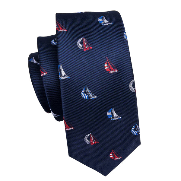 Navy blue sailboat silk tie