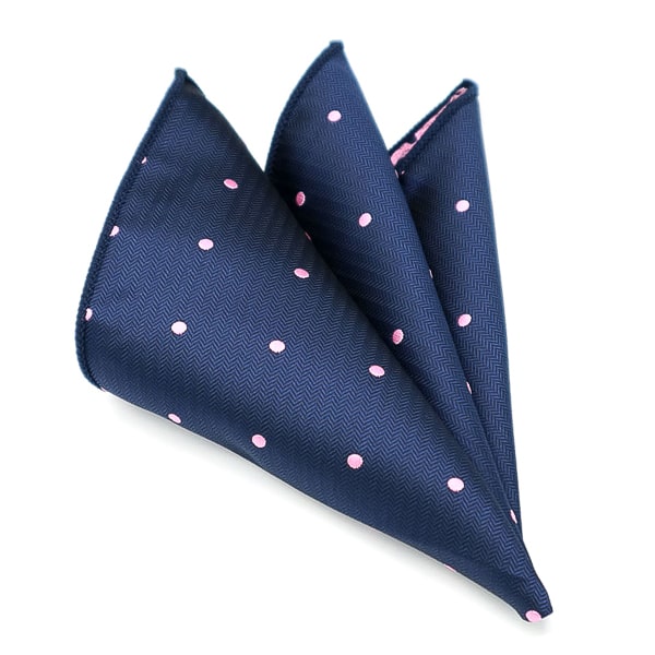 Navy blue pocket square with light pink dots