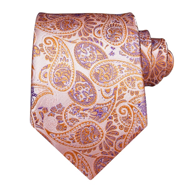 Orange purple paisley silk tie