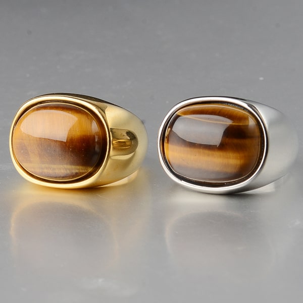 Gold oval tiger eye stone ring