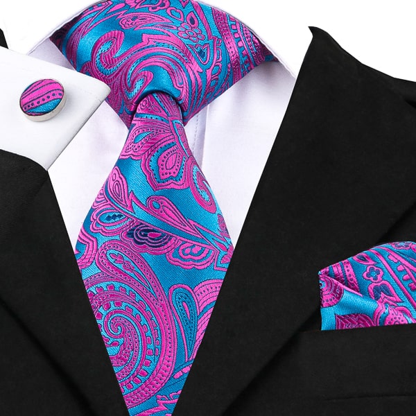 Pink and turquoise floral silk necktie