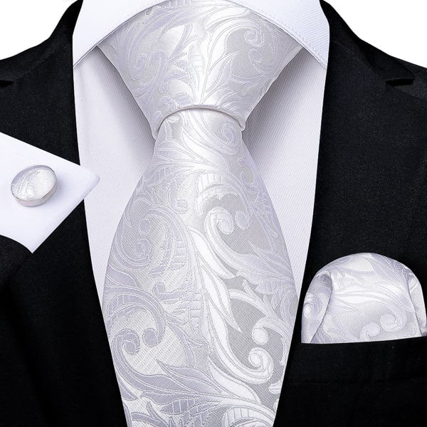 Pure white floral silk necktie