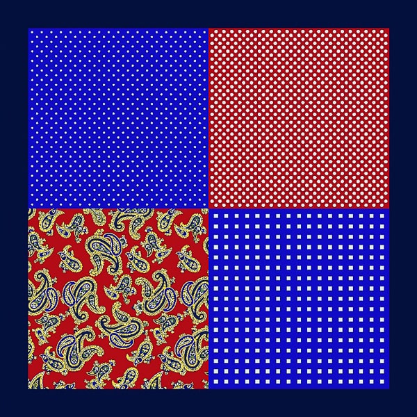 Red and blue multi-pattern pocket square details