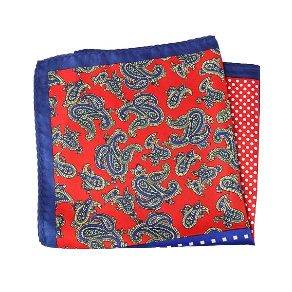 Red and blue multi-pattern pocket square