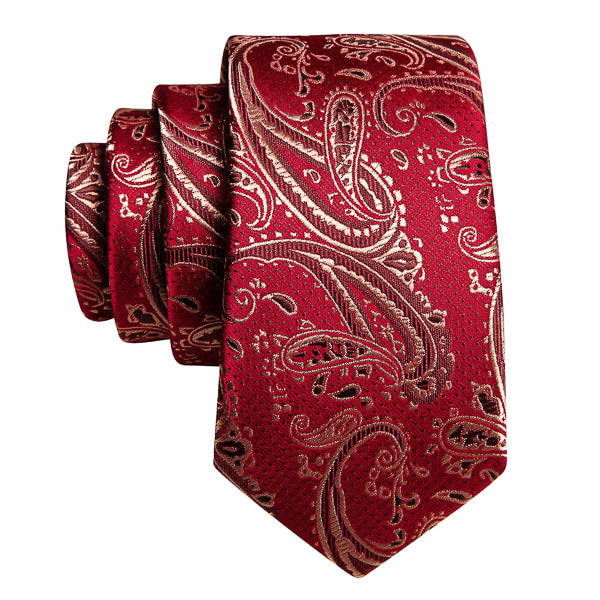 Red gold paisley silk necktie
