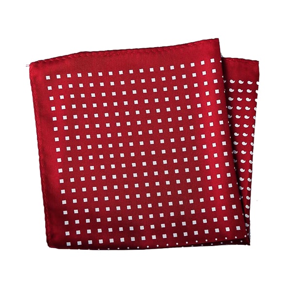 Red multi-pattern dotted pocket square