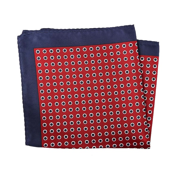 Red and navy blue dotted pocket square