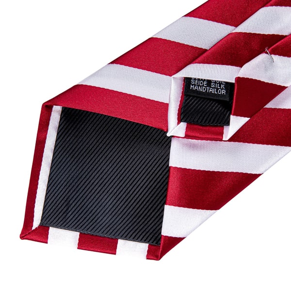Red white candy striped silk tie backside details