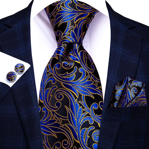 Royal blue floral silk necktie