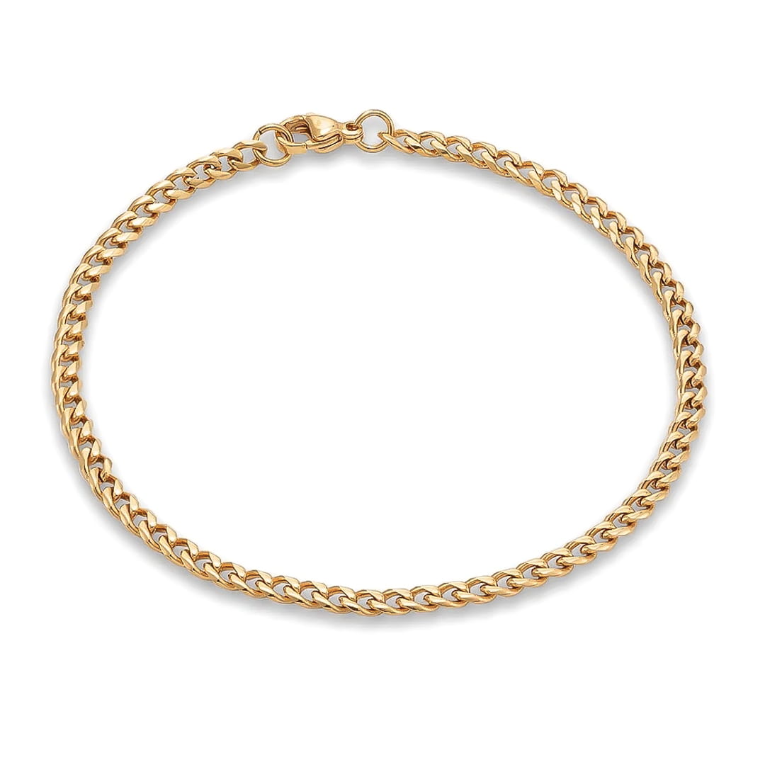 A 3.6mm gold-toned stainless steel Cuban link chain bracelet with a polished finish, shown on a clean white background.