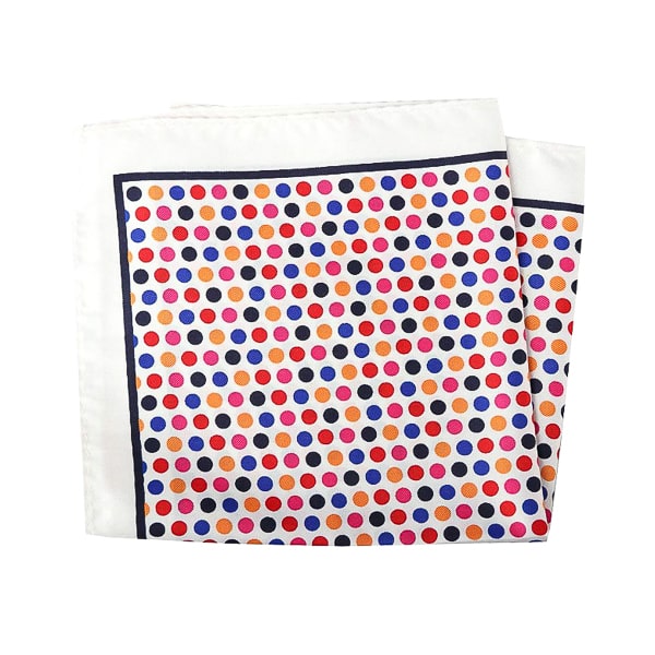 White multicolor dot pocket square