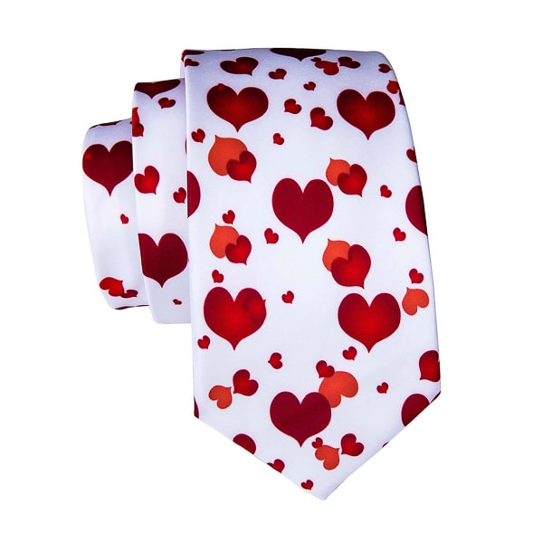White red love heart silk tie