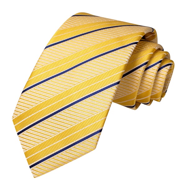 Yellow gold blue striped silk necktie
