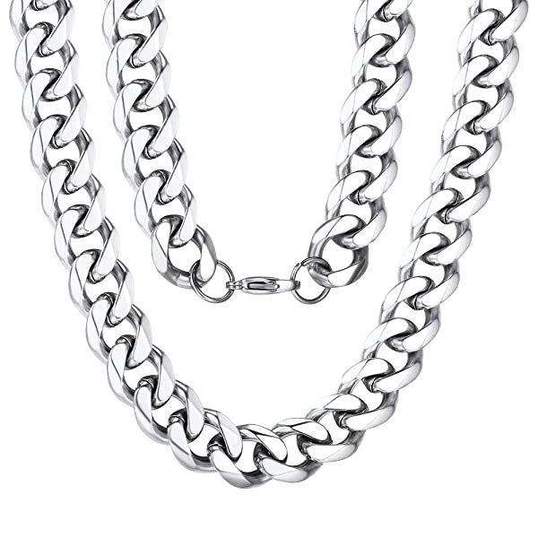 Classy Men 10mm Silver Curb Chain Necklace