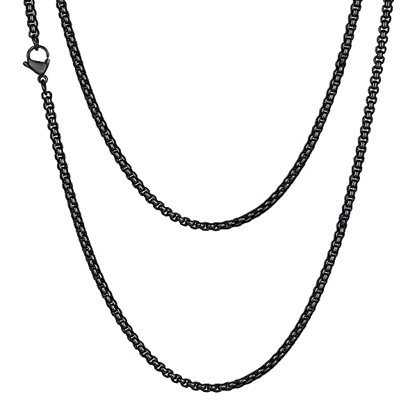 Classy Men 2mm Black Box Chain Necklace