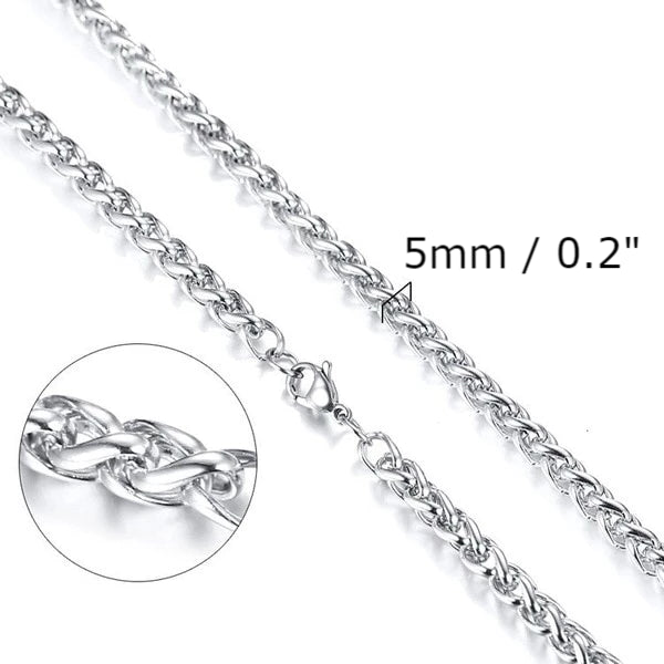 Classy Men 5mm Silver Braided Wheat Chain Necklace