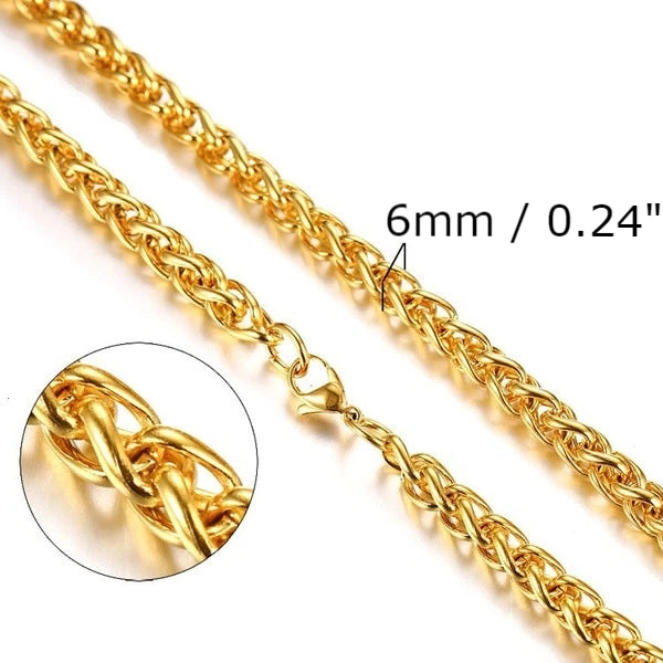 Classy Men 6mm Gold Braided Wheat Chain Necklace