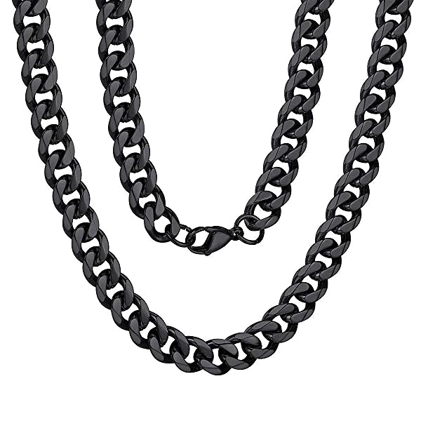 Mens Black Necklace, 5MM Black Cuban Curb Link Chain Necklace Mens