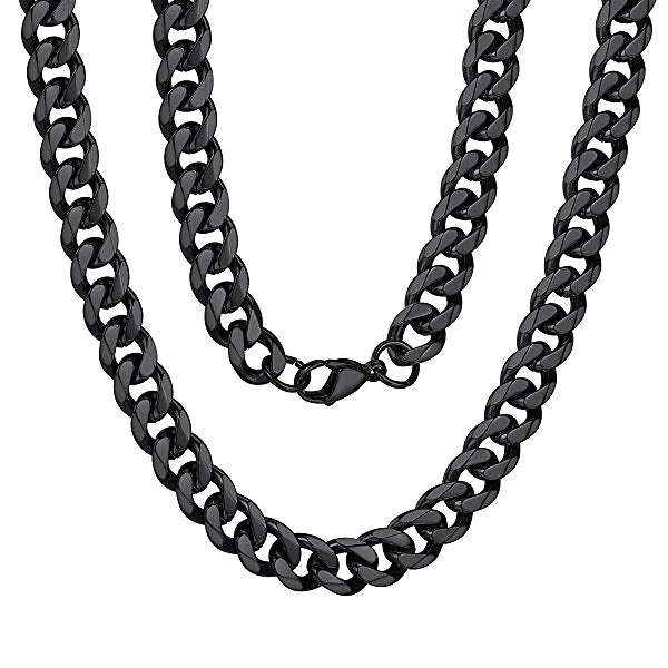 Men's 7.5mm Black Curb Chain Necklace | Classy Men Collection