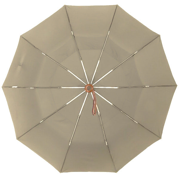 Beige Automatic Windproof Folding Umbrella Wooden Handle