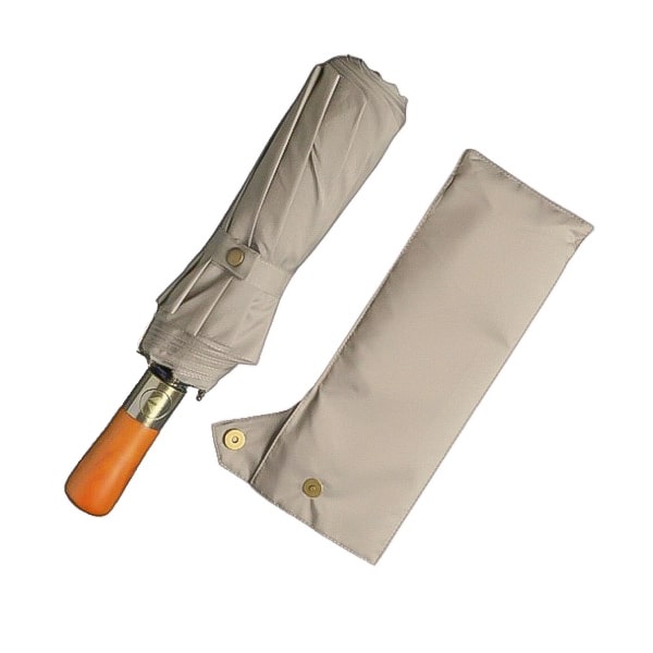 Beige Automatic Windproof Folding Umbrella with a Magnetic Travel Sleeve