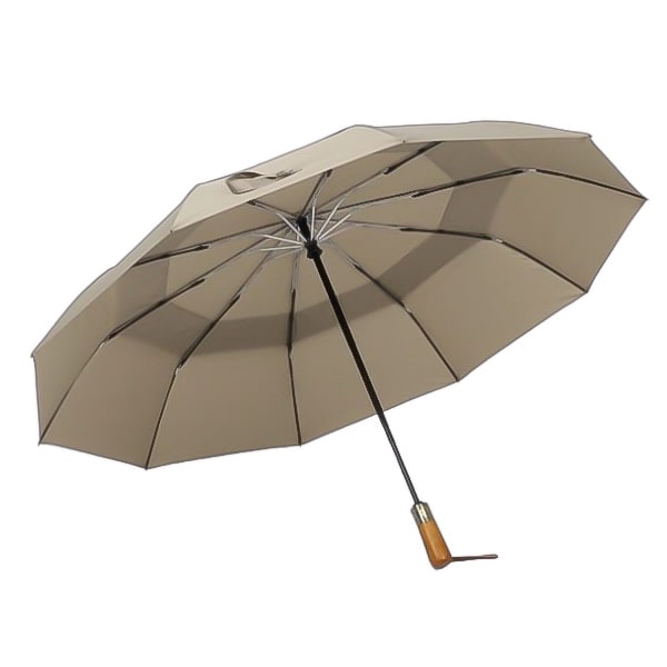 Beige Automatic Windproof Folding Umbrella Open