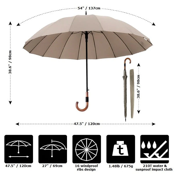 Beige gentleman's windproof umbrella size details