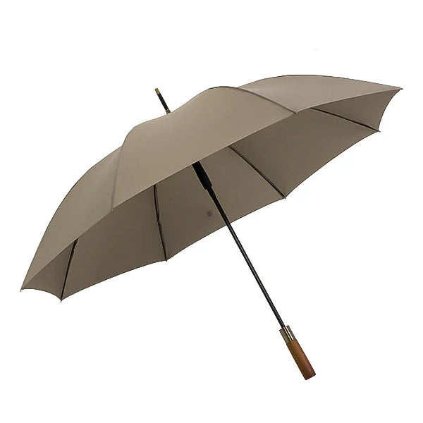 Beige strong wooden umbrella open