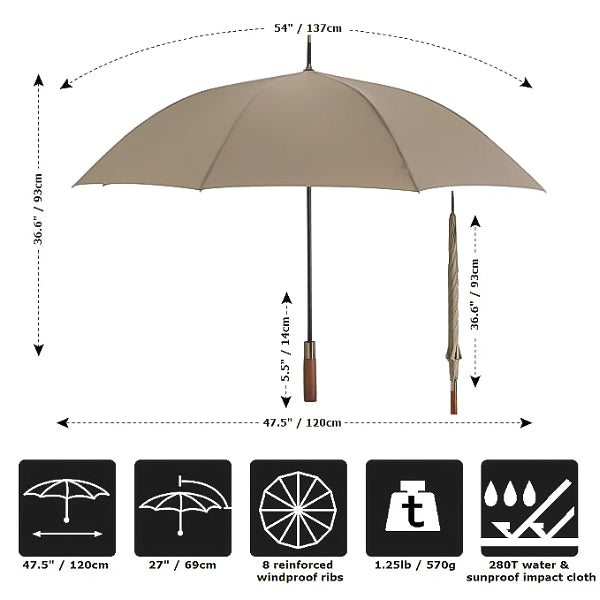 Beige strong wooden umbrella size details