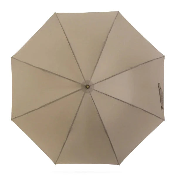 Beige strong wooden umbrella topside