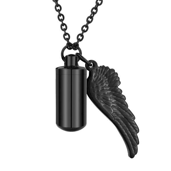 Black Angel Wing Urn Pendant Necklace For Ashes