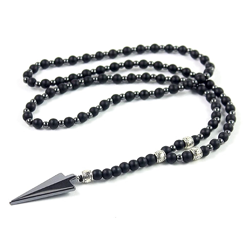 Black arrowhead necklace with a long chain