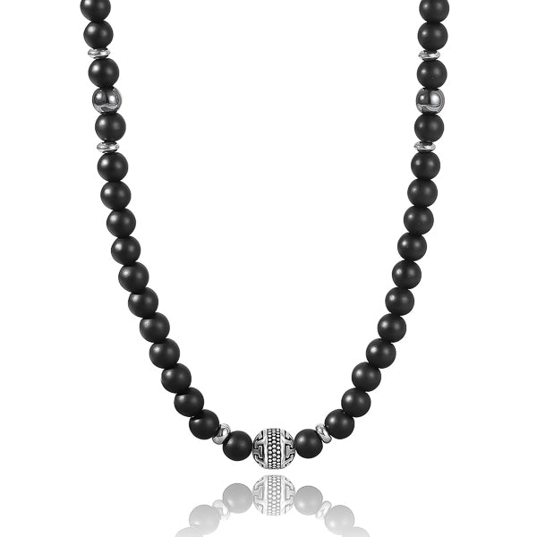 Black beaded onyx chain necklace for men