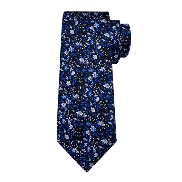 Black and blue floral silk tie