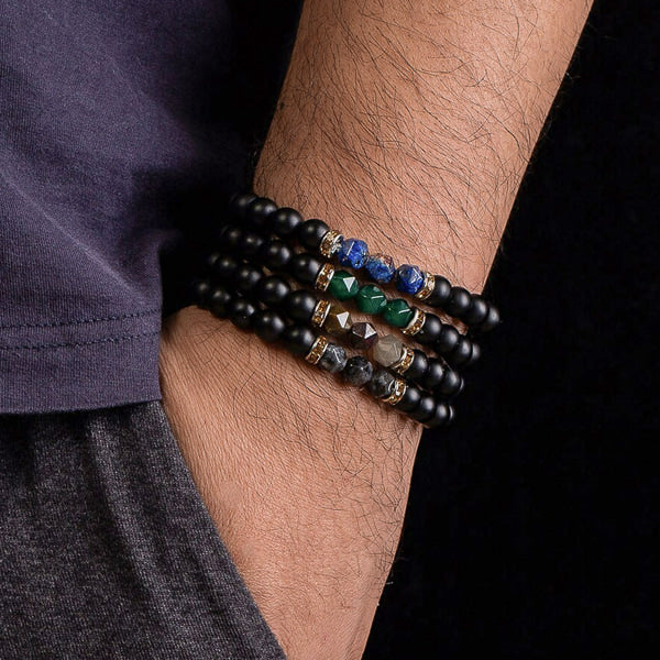 Black and green elegant stone bracelet for men