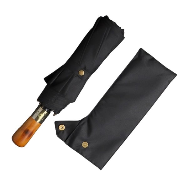 Black Automatic Windproof Folding Umbrella with a Magnetic Travel Sleeve