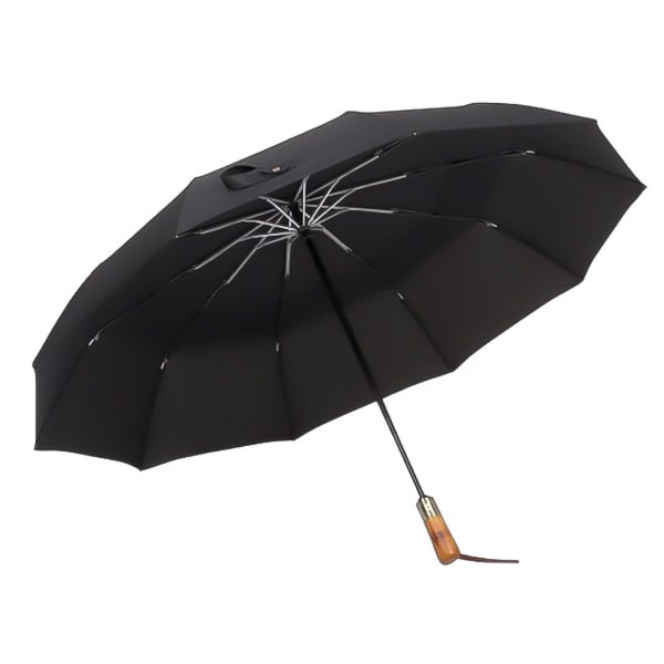 Black Automatic Windproof Folding Umbrella Open