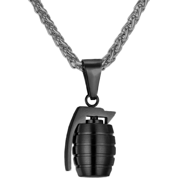 Classy Men Black Grenade Pendant Necklace