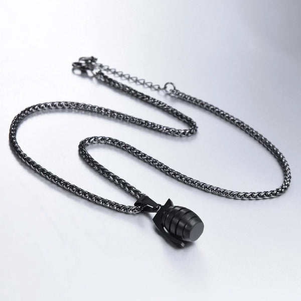 Classy Men Black Grenade Pendant Necklace