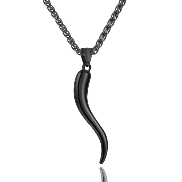 Black Italian horn pendant necklace for men